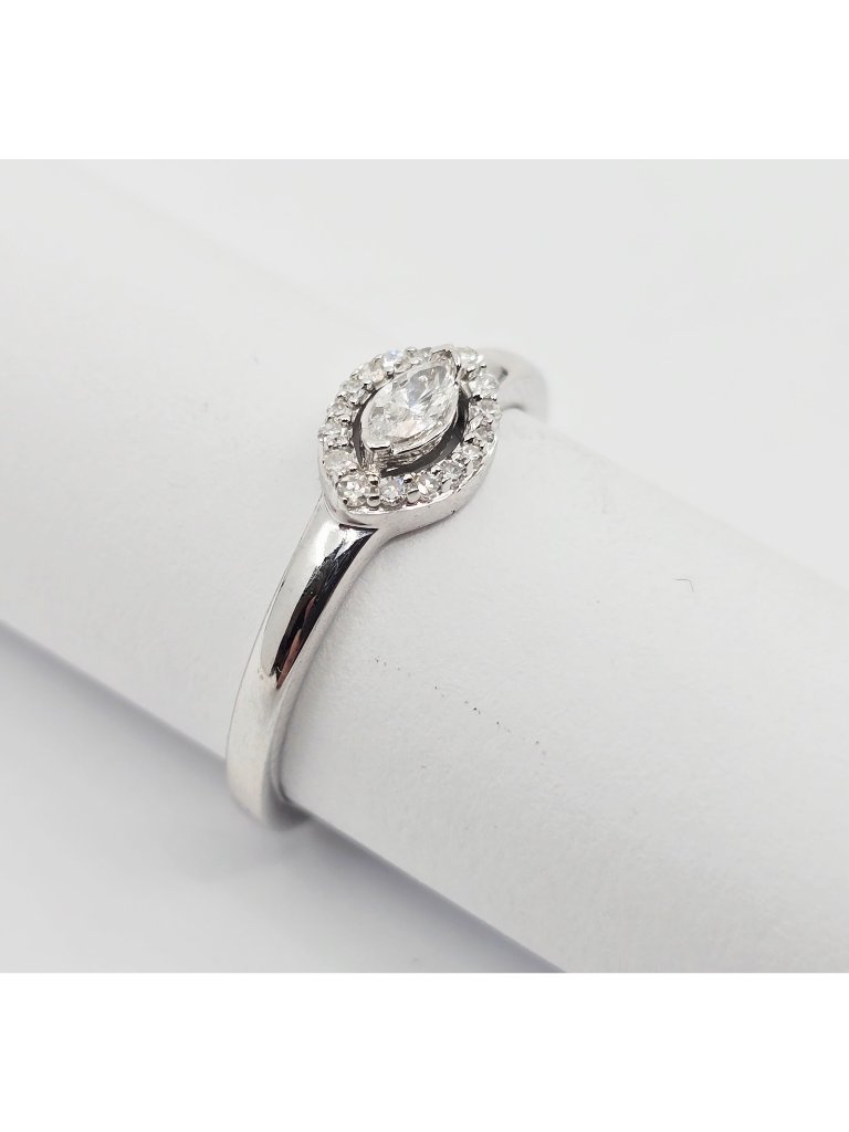 Unique 10k White Gold Designer Round  Marquise Cut Diamond Ring  Size 525